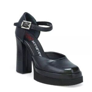 $350 A.S. 98 Vion Platform Pump SQUARE Black LEATHER STRAPPY CHUNKY 41 (DB9)